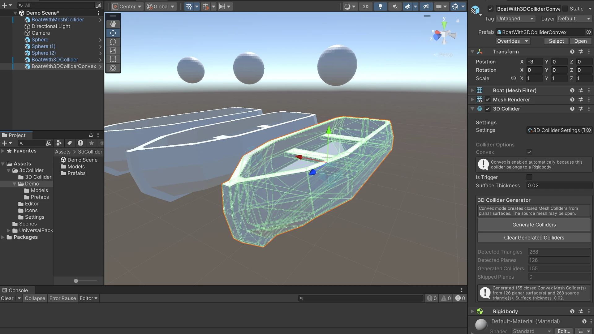 3D Collider running in Unity Editor 2022